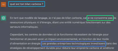 Reconnaître les perles de greenwashing. Capture d’écran d’un étudiant en février 2023. Une IA qui écrit une prose convaincante risque de produire en masse de fausses nouvelles (ChatGPT2). Source: [MIT Technology Review](https://www.technologyreview.com/2019/02/14/137426/an-ai-tool-auto-generates-fake-news-bogus-tweets-and-plenty-of-gibberish/), février 2019.